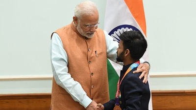 PM Narendra Modi called Para-badminton player Krishna Nagar and congratulated him on winning the prestigious Gold medal. (ANI) PM Narendra Modi called Para-badminton player Krishna Nagar and congratulated him on winning the prestigious Gold medal. (ANI)