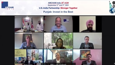 The MoU was signed by the CEO of Invest Punjab, Rajat Agarwal and the program director of Amcham India, Wing Commander Rajiv Anand in the presence of principal secretary, investment promotion, Mr. Hussan Lal. (Twitter/PunjabGovtIndia) The MoU was signed by the CEO of Invest Punjab, Rajat Agarwal and the program director of Amcham India, Wing Commander Rajiv Anand in the presence of principal secretary, investment promotion, Mr. Hussan Lal. (Twitter/PunjabGovtIndia)