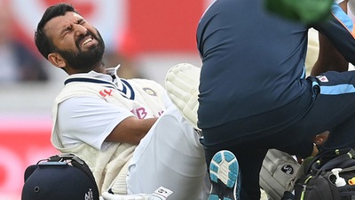Cheteshwar Pujara twisted his ankle while batting.&nbsp; (Getty)