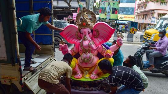 The move to allow public celebration of Ganesh Chathurthi comes at a time when Karnataka’s new Covid-19 infections appear to have stabilized but the threat of the virus remains just as potent as the first two waves. (PTI)