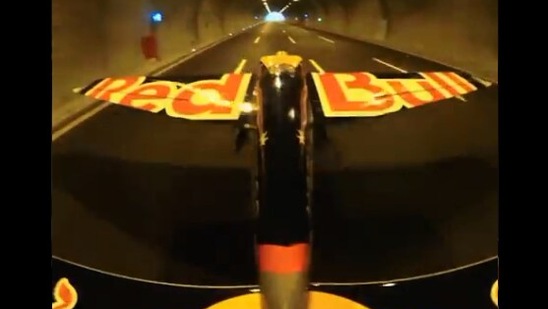 The image shows the pilot flying through a tunnel.(Twitter/redbull)