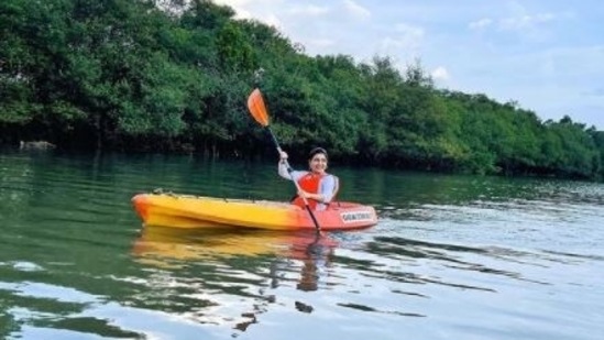 A day ago, she had posted a solo picture canoeing. She had also posted a video and tagged her friend, fashion designer Shilpa Reddy with it.