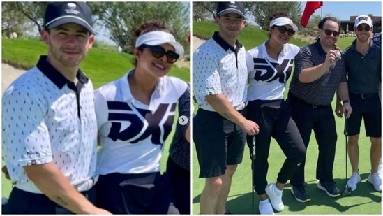 Nick Jonas and Priyanka Chopra at a golf course.