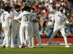 UK, Sept 06 (ANI): Indian skipper Virat Kohli celebrates dismissal of England's Chris Woakes during the 5th day of the Fourth Test match between England and India at The Oval, in London on Monday. (ANI Photo)(ANI)
