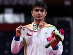 Silver medalist Suhas Yathiraj of India poses on the podium. (Getty) Silver medalist Suhas Yathiraj of India poses on the podium. (Getty)