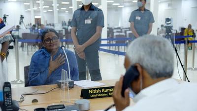 Bihar Chief Minister Nitish Kumar during Janata Darbar in Patna on Monday. (Santosh Kumar/ht photo)