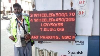 A display board showing occupancy at a parking lot in Chandigarh.
