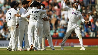 UK, Sept 06 (ANI): Indian skipper Virat Kohli celebrates dismissal of England's Chris Woakes during the 5th day of the Fourth Test match between England and India at The Oval, in London on Monday. (ANI Photo) (ANI) UK, Sept 06 (ANI): Indian skipper Virat Kohli celebrates dismissal of England's Chris Woakes during the 5th day of the Fourth Test match between England and India at The Oval, in London on Monday. (ANI Photo) (ANI)