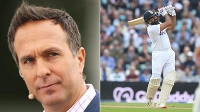 Former England captain Michael Vaughan (L) and India opener Rohit Sharma (R) (HT Collage) Former England captain Michael Vaughan (L) and India opener Rohit Sharma (R) (HT Collage)