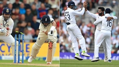 Ravindra Jadeja celebrates after castling Haseeb Hameed. (Getty) Ravindra Jadeja celebrates after castling Haseeb Hameed. (Getty)
