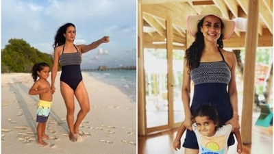 In one of the captions of her pictures, she mentioned how keeping a young kid engaged while on a holiday was always tough. In one of the captions of her pictures, she mentioned how keeping a young kid engaged while on a holiday was always tough.