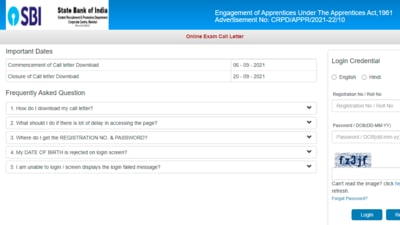 SBI apprentice admit card 2021:. Candidates can download their admit card online at sbi.co.in/ careers.