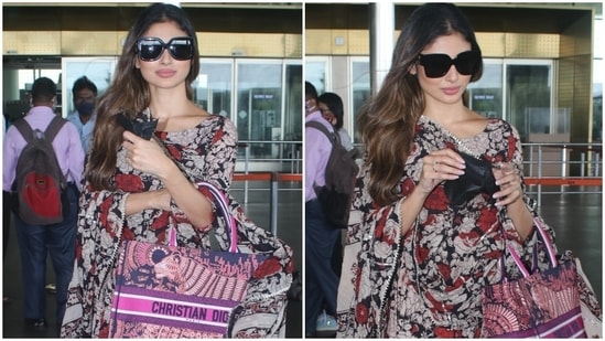 Mouni Roy's ethnic wardrobe is full of ethereal pieces perfect for any occasion. However, it's her collection of suit sets that has our heart. Her latest look at the Mumbai airport will be a stunning addition to this list.&nbsp;(HT Photo/Varinder Chawla)
