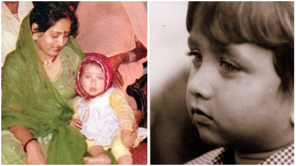 Nakuul sitting with his mother in a childhood picture; a closeup of his chubby cheeks.