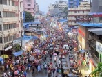 Locals gather at market in Maharashtra's Thane to shop ahead of the Ganesh Chaturthi festival on Monday. Locals gather at market in Maharashtra's Thane to shop ahead of the Ganesh Chaturthi festival on Monday. 