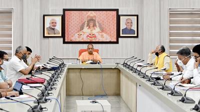 Uttar Pradesh Chief Minister Yogi Adityanath at the Covid-19 review meeting. (HT Photo)