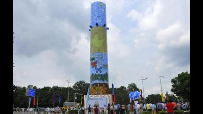 An air purification tower, which is reported to be the tallest in India, became operational at the Transport Chowk in Chandigarh on Tuesday. (Keshav Singh/HT)