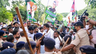 IYC members protested against the massive increase in the prices of petrol, diesel and gas at Panjim, Goa. (@IYC/Twitter) IYC members protested against the massive increase in the prices of petrol, diesel and gas at Panjim, Goa. (@IYC/Twitter)