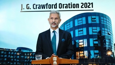 External affairs minister Dr S Jaishankar virtually speaks at the Australian National University's JG Crawford Oration 2021. (ANI Photo) External affairs minister Dr S Jaishankar virtually speaks at the Australian National University's JG Crawford Oration 2021. (ANI Photo)