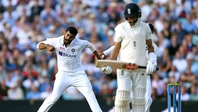 India's Jasprit Bumrah celebrates a wicket during the 5th day of the Oval Test (ANI) India's Jasprit Bumrah celebrates a wicket during the 5th day of the Oval Test (ANI)