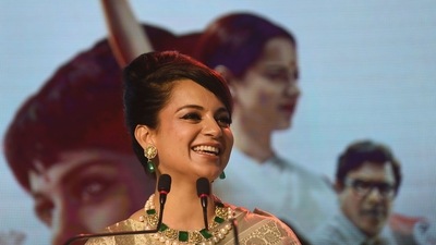 Kangana Ranaut at an event of her latest film Thalaivii. (PTI) Kangana Ranaut at an event of her latest film Thalaivii. (PTI)