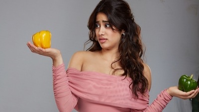 Janhvi Kapoor in a promotional image for Star vs Food. Janhvi Kapoor in a promotional image for Star vs Food.