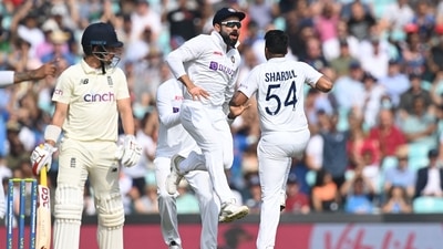 Shardul Thakur (R) celebrates after taking the wicket of England's Rory Burns during the fifth day of the Oval Test (Twitter) Shardul Thakur (R) celebrates after taking the wicket of England's Rory Burns during the fifth day of the Oval Test (Twitter)
