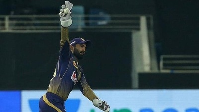 'We'll try to win 6 out 7 games': Karthik confident of KKR's playoff chances in IPL 2021 (Twitter) 'We'll try to win 6 out 7 games': Karthik confident of KKR's playoff chances in IPL 2021 (Twitter)