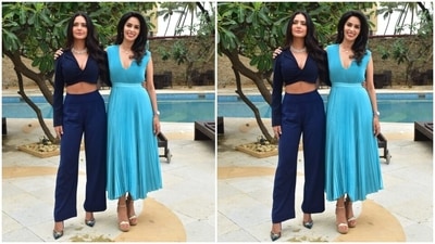 The actor accessorised her outfit with strappy pumps, a matching watch, a dainty necklace, and large silver hoop earrings. Open side-parted locks, pink lip shade, sleek eyeliner, mascara on the lashes, shimmery eye shadow, and on-fleek eyebrows rounded off her look. (HT Photo/Varinder Chawla)