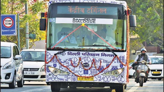 DTC’s first electric bus was launched in 2016. A total of 300 e-buses are being procured by the DTC. (Virendra Singh Gosain/Hindustan Times)