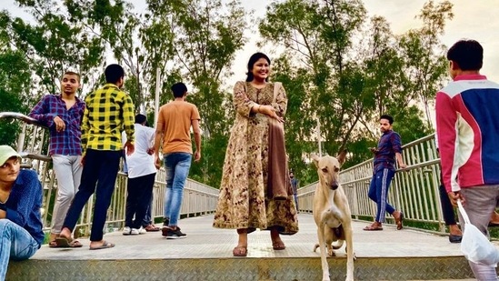 In her early 20s, Shahana Khatoon is unhurriedly walking along the station’s foot overbridge, towards her home in Shaheen Bagh. In her early 20s, Shahana Khatoon is unhurriedly walking along the station’s foot overbridge, towards her home in Shaheen Bagh.