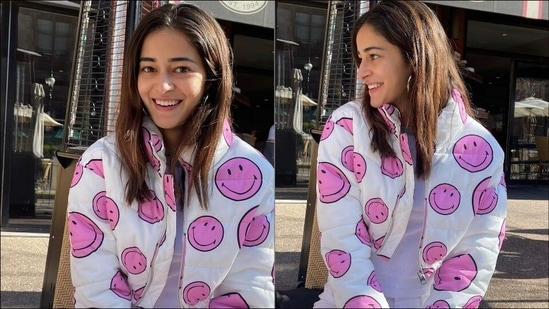 Ananya Panday looks like a fireball of hotness with her street style in a white smiley crop jacket(Instagram/ananyapanday)