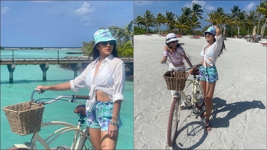 From improving mental well being to strengthening immune system, cycling is packed with various health benefits and Sara Ali Khan inspired us to add it this cardio exercise to our fitness routine as she hits the Maldives beach on a bicycle with her best friend to celebrate the latter's birthday(Instagram/saraalikhan95)