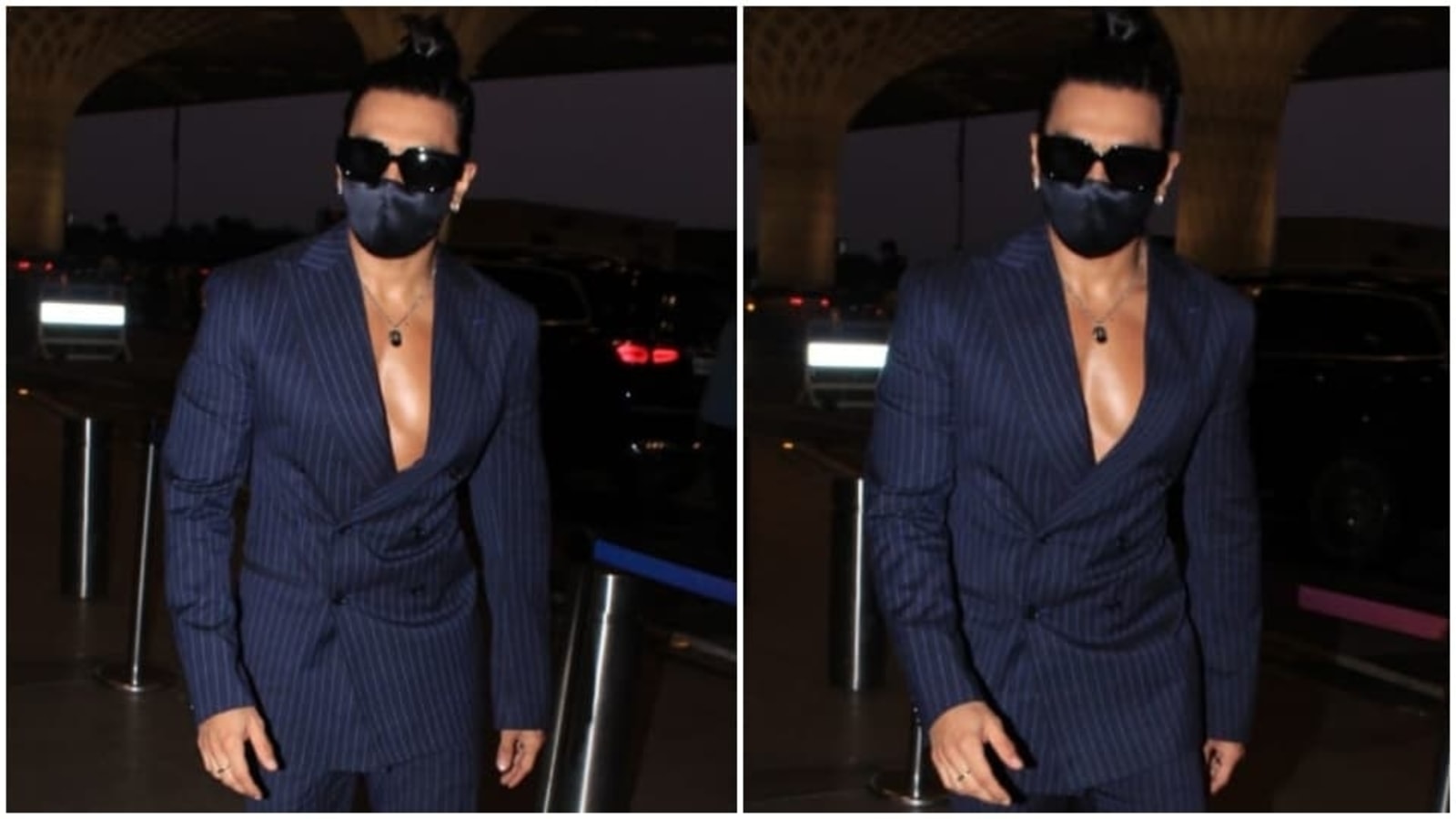 Pics: Ranveer Singh in pinstriped suit, double ponytail proves he is the  king of quirk