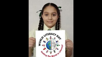 A student of Green Grove Public School, Ludhiana, during the World Literacy Day celebrations.