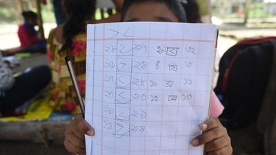 A child poses with his notebook during a special class organised by Towards Future, at a temporary market place in Kashinathpur Bazar, Rajarhat, West Bengal, on September 4. Students attending these special classes are in the 3-12 years age group. (Samir Jana / HT Photo) A child poses with his notebook during a special class organised by Towards Future, at a temporary market place in Kashinathpur Bazar, Rajarhat, West Bengal, on September 4. Students attending these special classes are in the 3-12 years age group. (Samir Jana / HT Photo)