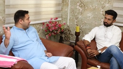 RJD leader Tejashwi Yadav with LJP president Chirag Paswan. (Image credit: Twitter @yadavtejashwi) RJD leader Tejashwi Yadav with LJP president Chirag Paswan. (Image credit: Twitter @yadavtejashwi)
