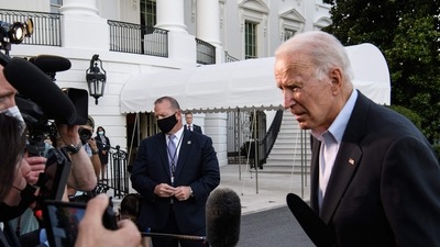 US President Joe Biden speaks to the press upon his return to the White House in Washington, DC, on September 7, 2021.&nbsp; (Nicholas Kamm / AFP)
