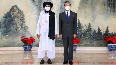 When Chinese foreign minister Wang Yi met Taliban leader Mullah Abdul Ghani Baradar in Tianjin in July 2021.&nbsp; (Reuters)