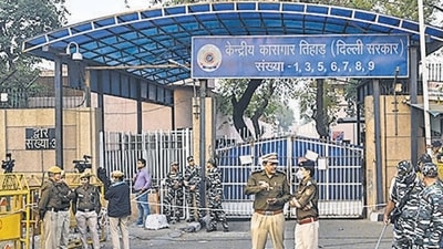 Deputy superintendent Meena told the investigating officer that they conducted an inspection inside Gujjar’s cell on April 3 afternoon and found a cell phone, a data cable, and a knife. (Biplov Bhuyan/HT file photo) Deputy superintendent Meena told the investigating officer that they conducted an inspection inside Gujjar’s cell on April 3 afternoon and found a cell phone, a data cable, and a knife. (Biplov Bhuyan/HT file photo)