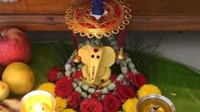 This Ganesh idol is made of rice flour. (Instagram/the_sugar_wand) This Ganesh idol is made of rice flour. (Instagram/the_sugar_wand)