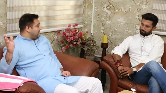 RJD leader Tejashwi Yadav with LJP president Chirag Paswan. (Image credit: Twitter @yadavtejashwi)