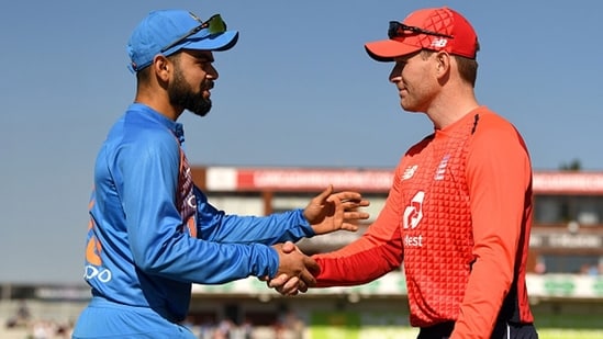 Virat Kohli and Eoin Morgan during India's 2018 tour of England.&nbsp;(Getty)