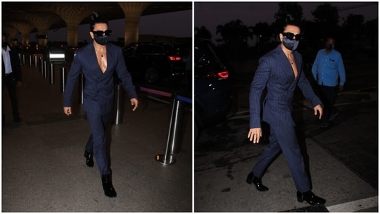 Ranveer, who is known for his quirky and sometimes bizarre-yet-stylish fashion choices, proved why he is known as the king of quirk with his airport outfit today. However, the highlight of his look was his hairstyle.(HT Photo/Varinder Chawla)