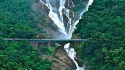 Dudhsagar waterfall, Goa/Karnataka: Dudhsagar which translates as “Ocean of Milk,” is one of the most beautiful places to visit in Karnataka during the monsoons.&nbsp; (Instagram/@backpackers_united_)