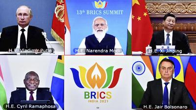 This year’s BRICS summit was held virtually and marked the 15th anniversary of the grouping, which includes Brazil, Russia, India, China and South Africa. China will donate 100mn more doses of Covid-19 vaccines to developing countries by the end of 2021, President Xi Jinping said. (AP) This year’s BRICS summit was held virtually and marked the 15th anniversary of the grouping, which includes Brazil, Russia, India, China and South Africa. China will donate 100mn more doses of Covid-19 vaccines to developing countries by the end of 2021, President Xi Jinping said. (AP)