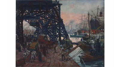 Argentina’s most famous painter, Benito Quinquela Martín (1890-1977), largely painted scenes from the waterfront of his native home in La Boca, the port district of Buenos Aires. Abandoned at birth and adopted by a dockworker, he was drawing with bits of charcoal before he could read or write. This work, also called Puente en La Boca, is one of his early works, bringing a sense of poetry to the everyday life and work at the docks in the shadow of the Puente Transbordador. (Courtesy Christie's) Argentina’s most famous painter, Benito Quinquela Martín (1890-1977), largely painted scenes from the waterfront of his native home in La Boca, the port district of Buenos Aires. Abandoned at birth and adopted by a dockworker, he was drawing with bits of charcoal before he could read or write. This work, also called Puente en La Boca, is one of his early works, bringing a sense of poetry to the everyday life and work at the docks in the shadow of the Puente Transbordador. (Courtesy Christie's)