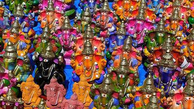 Ganesh idols on display at a marker in Coimbatore on Thursday on the eve of Ganesh Chaturthi. (ANI) Ganesh idols on display at a marker in Coimbatore on Thursday on the eve of Ganesh Chaturthi. (ANI)