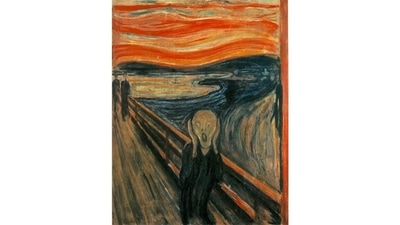 Perhaps the single best-known work by Norwegian Expressionist artist Edvard Munch (1863-1944). He painted The Scream in 1893, explaining later that the work was borne out of a walk he’d taken at sunset, when the sky has turned a blood red and he sensed an "infinite scream passing through nature". Art historians have determined that the bridge the figure is standing on might be a fjord overlooking Oslo. It’s unlikely there was a bridge there. (Courtesy Munich Museum, Oslo, Norway) Perhaps the single best-known work by Norwegian Expressionist artist Edvard Munch (1863-1944). He painted The Scream in 1893, explaining later that the work was borne out of a walk he’d taken at sunset, when the sky has turned a blood red and he sensed an "infinite scream passing through nature". Art historians have determined that the bridge the figure is standing on might be a fjord overlooking Oslo. It’s unlikely there was a bridge there. (Courtesy Munich Museum, Oslo, Norway)