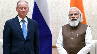 Secretary of Security Council of Russia, Nikolai Patrushev meets Prime Minister Narendra Modi, in New Delhi. (ANI Photo)